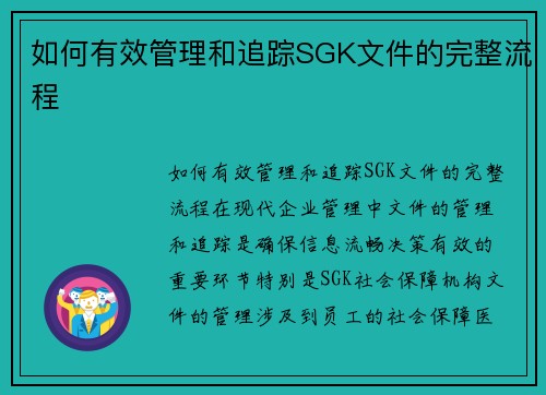 如何有效管理和追踪SGK文件的完整流程